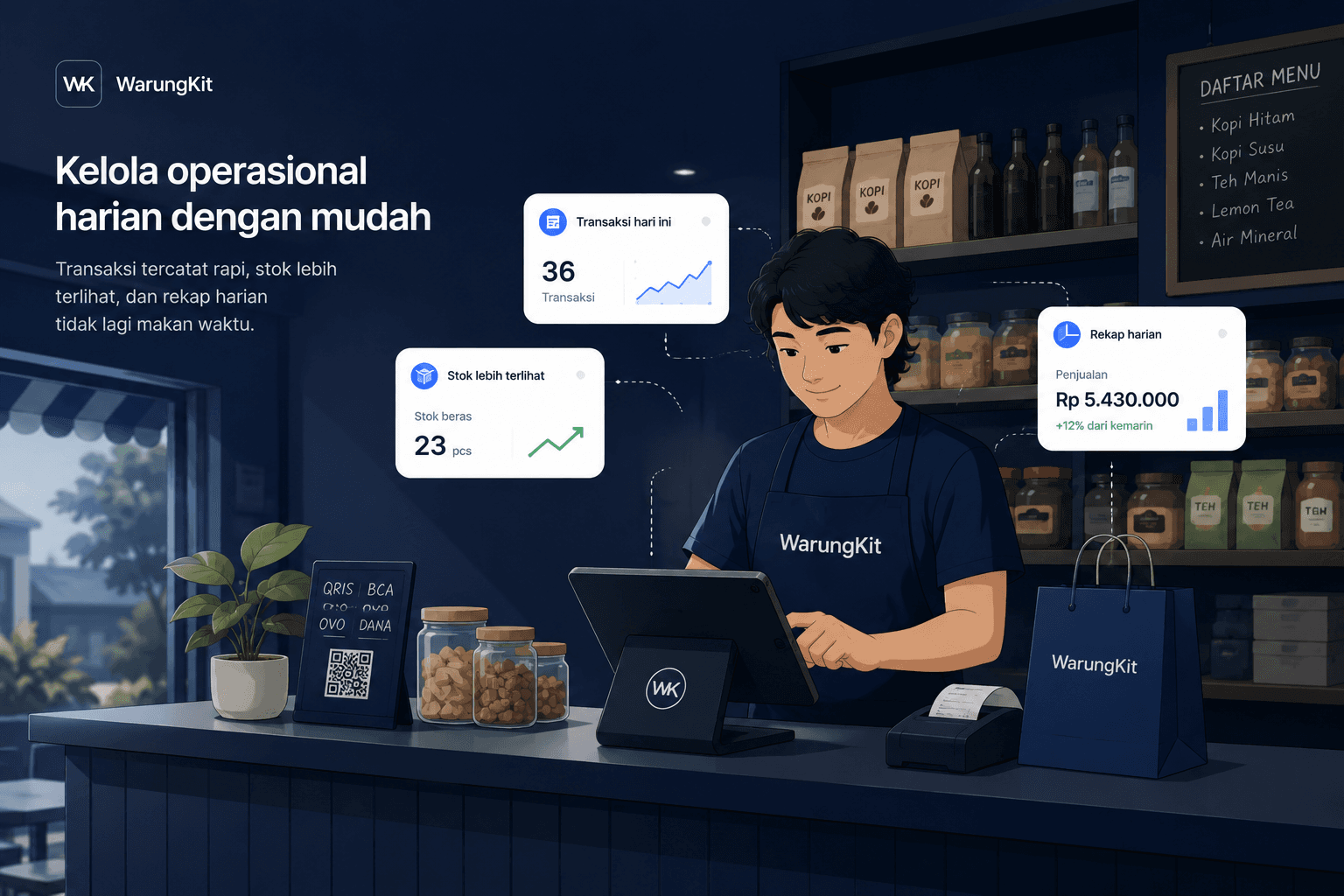 Ilustrasi usaha kecil yang sedang mengelola operasional